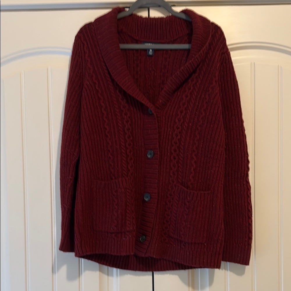 Lands' End Women's Maroon Cable Knit Cardigan